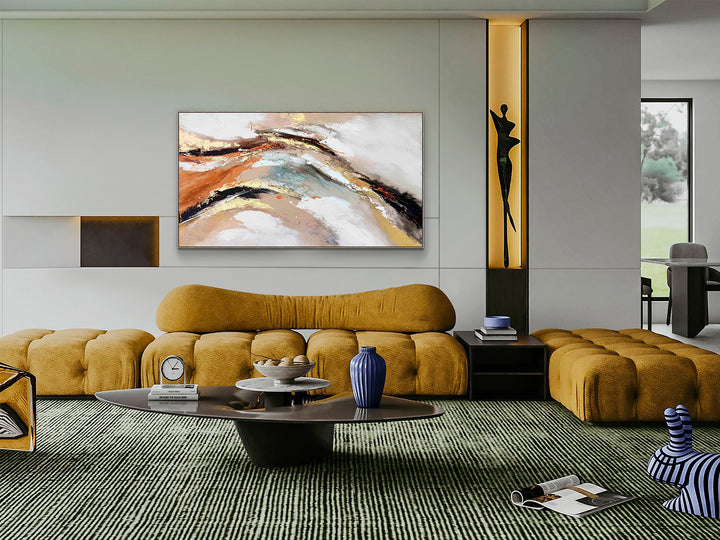Tablou acrilic Schuller Gestos pictat cu detalii aurii și ramă aurie — 100x180 cm