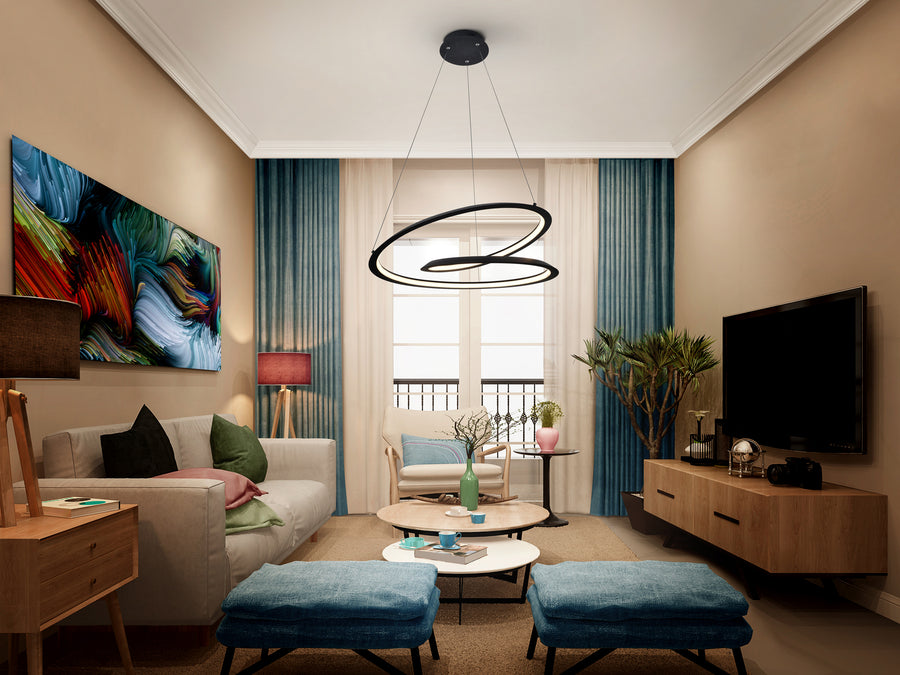 Lustră suspendată Schuller Looping Ø60 cm cu disc plat LED și corp negru mat sablat