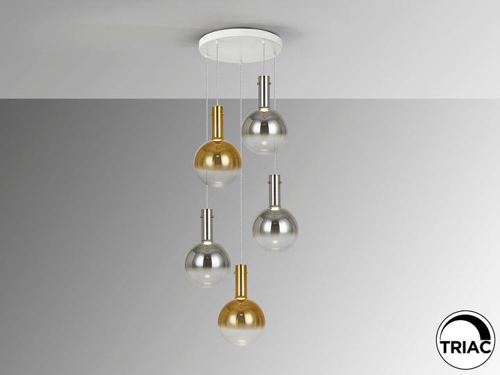 Lustra Schuller Matices 5 lumini cascadă alb-fumuriu-auriu 135 cm