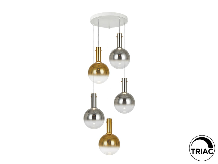 Lustra Schuller Matices 5 lumini cascadă alb-fumuriu-auriu 135 cm