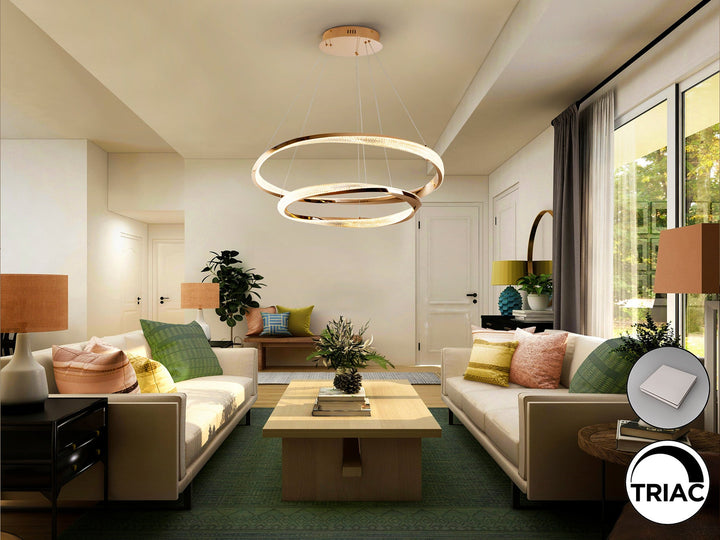 Lustra Schuller Orbitas 2 inele Ø60-Ø80 auriu LED 68W dimmable APP