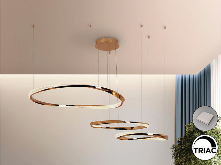 Lustra Schuller Orbitas 3 inele auriu LED 120W dimmable APP