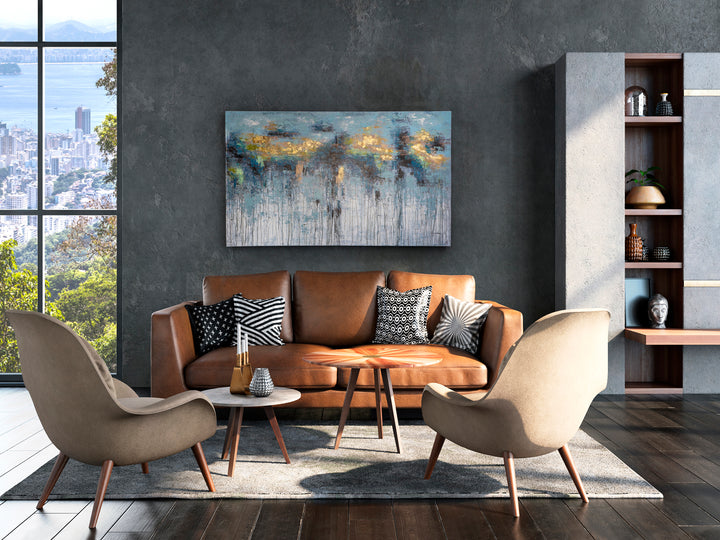 Tablou acrilic Schuller Aquas pictat cu detalii aurii pe pânză — 150x90 cm