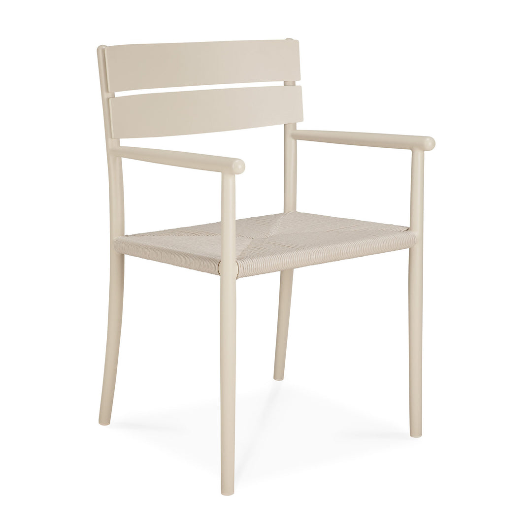 Scaun outdoor Elin Ethnicraft cu braț în nuanța Sand, cadru aluminiu pulverizat cu împletitură din cord PE