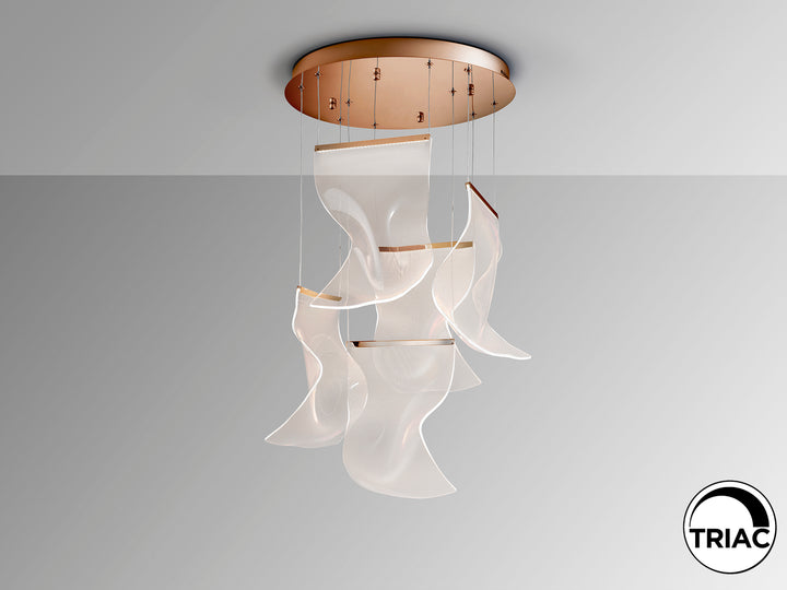 Lustra Schuller Velos II 5 lumini rose gold metacrilat dimabilă