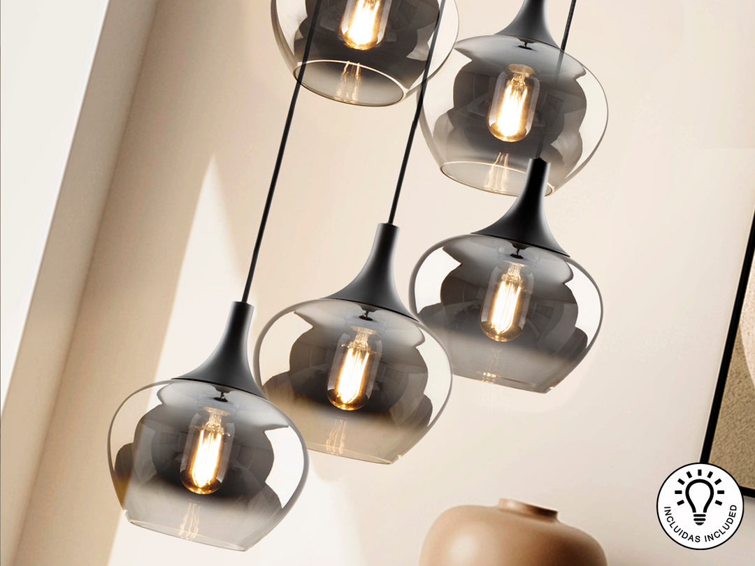 Lustra Schuller Opaz 5 lumini cascadă negru-fumuriu 155 cm