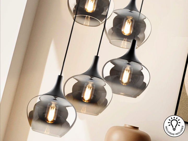 Lustra Schuller Opaz 5 lumini cascadă negru-fumuriu 155 cm