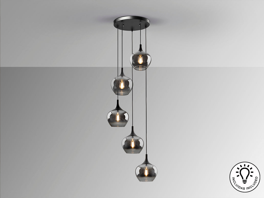 Lustra Schuller Opaz 5 lumini cascadă negru-fumuriu 155 cm