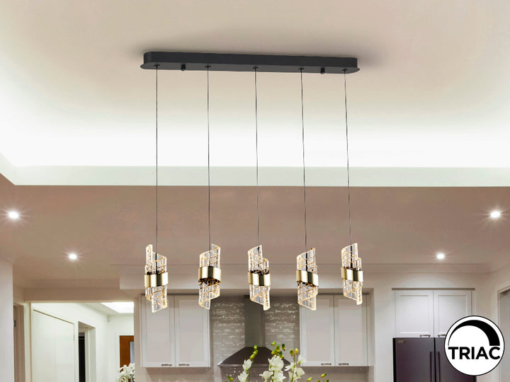 Lustra Schuller Iliada 5 lumini bar 96 cm negru-auriu spirală