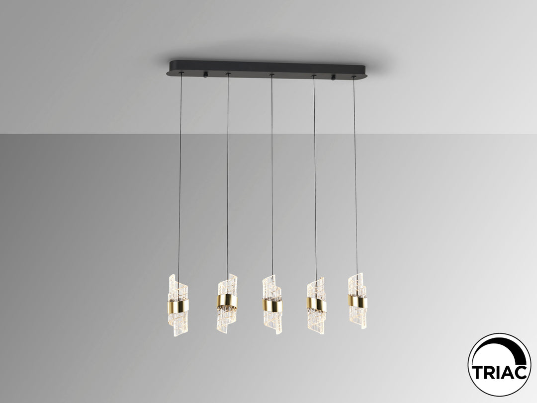 Lustra Schuller Iliada 5 lumini bar 96 cm negru-auriu spirală