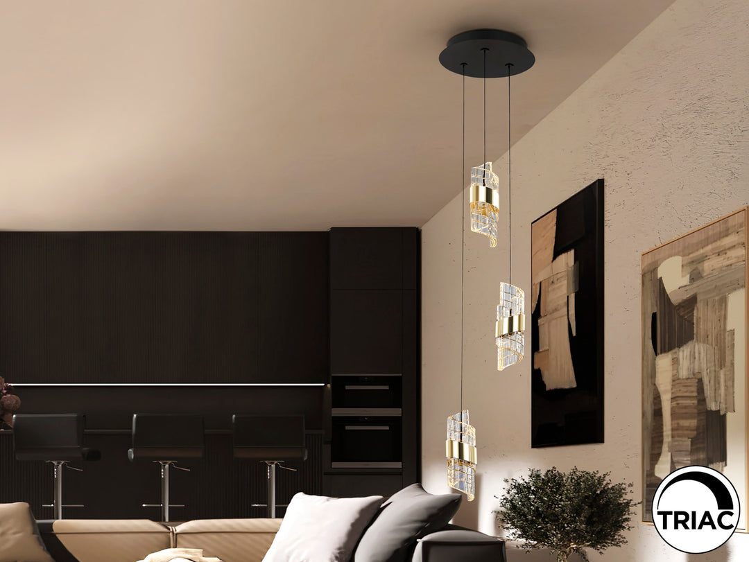 Lustra Schuller Iliada 3 lumini Ø25 negru-auriu acrilic spirală