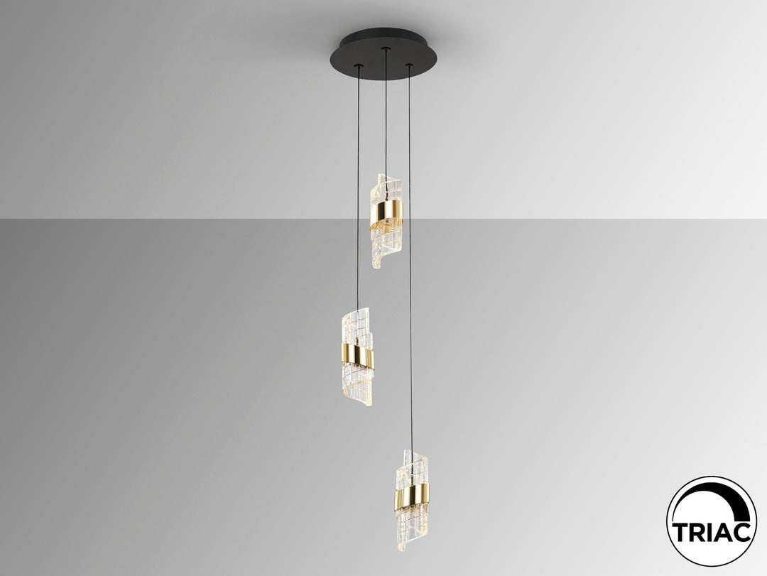 Lustra Schuller Iliada 3 lumini Ø25 negru-auriu acrilic spirală