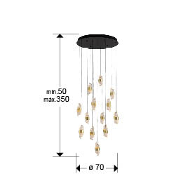 Lustra Schuller Iliada 13 lumini Ø70 negru-auriu acrilic spirală dimabilă