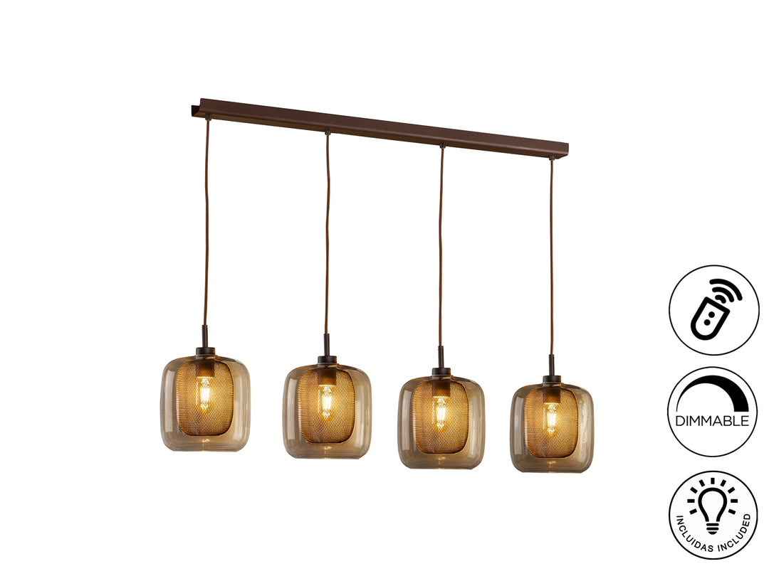Lustra Schuller Fox 4 lumini bar 107 cm ciocolata dimmable telecomandă