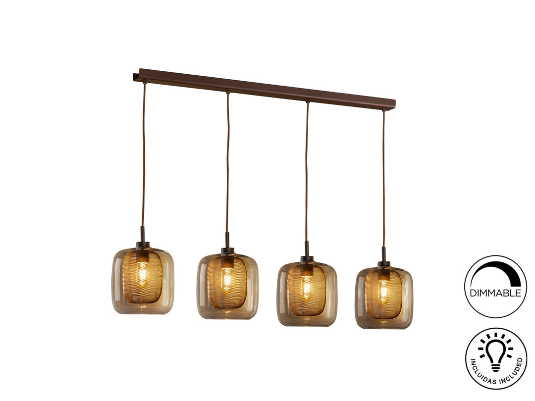 Lustra Schuller Fox 4 lumini bar 107 cm ciocolata cu sticla