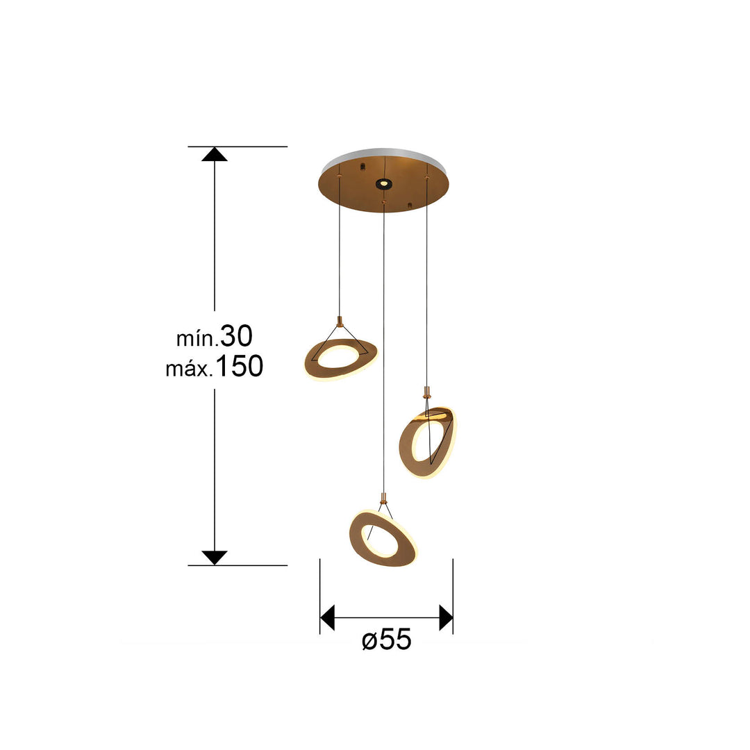 Lustra Schuller Mirena 3 lumini Ø55 rose gold cu spot zenital