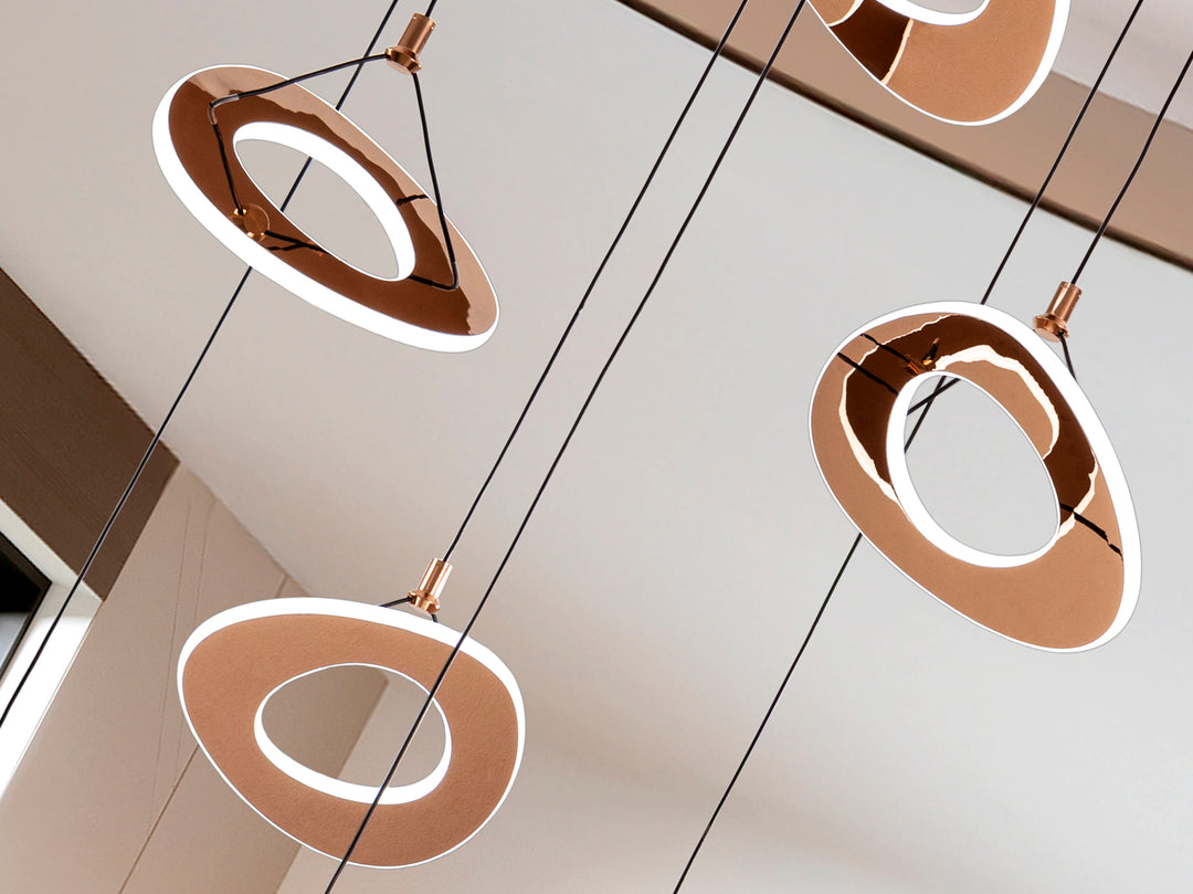 Lustra Schuller Mirena 7 lumini Ø75 rose gold cu 3 spoturi zenitale