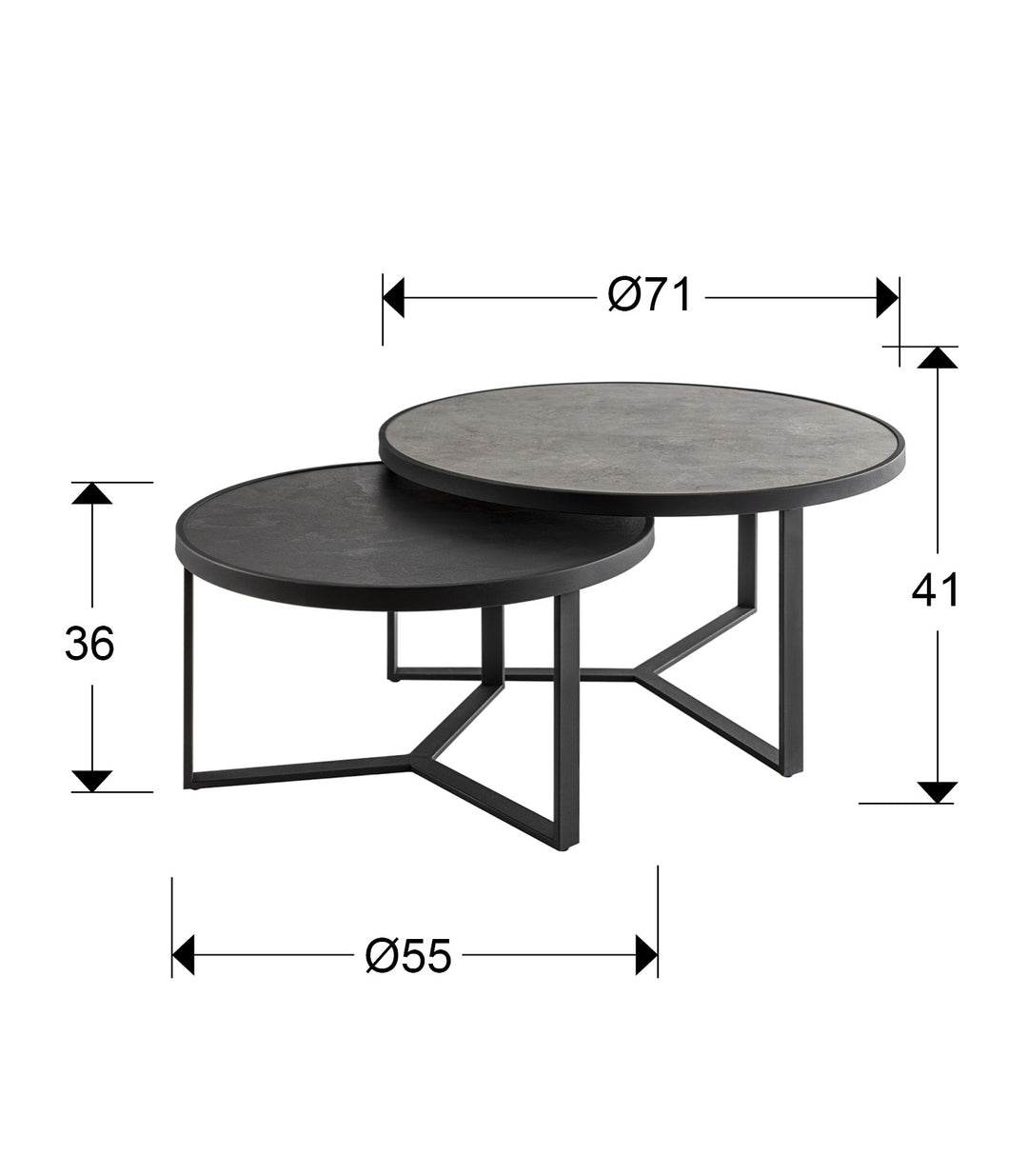 Set masute Schuller Naira 2 piese negru cu efect piatra