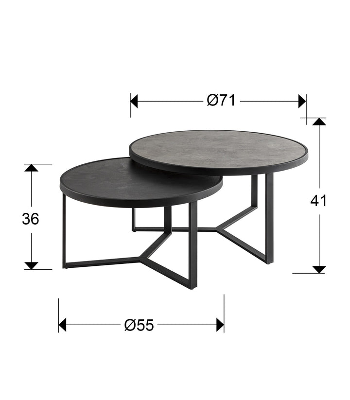 Set masute Schuller Naira 2 piese negru cu efect piatra