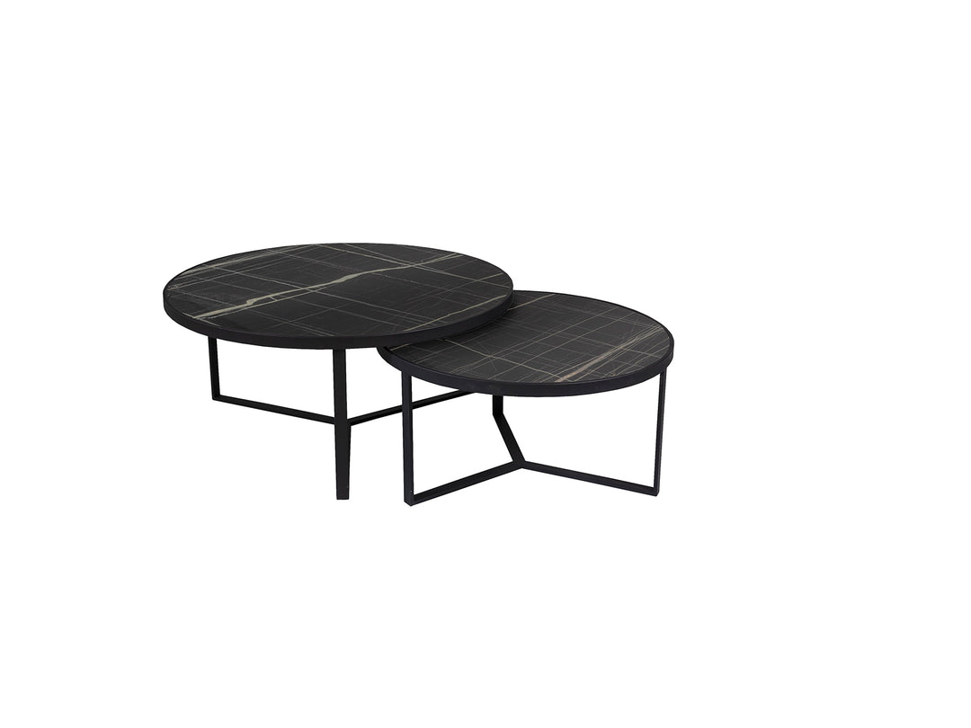 Set masute Schuller Naira mari 2 piese negru cu marmura neagra