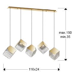 Lustra Schuller Priscila 5 lumini bar 116 cm auriu sticla texturata