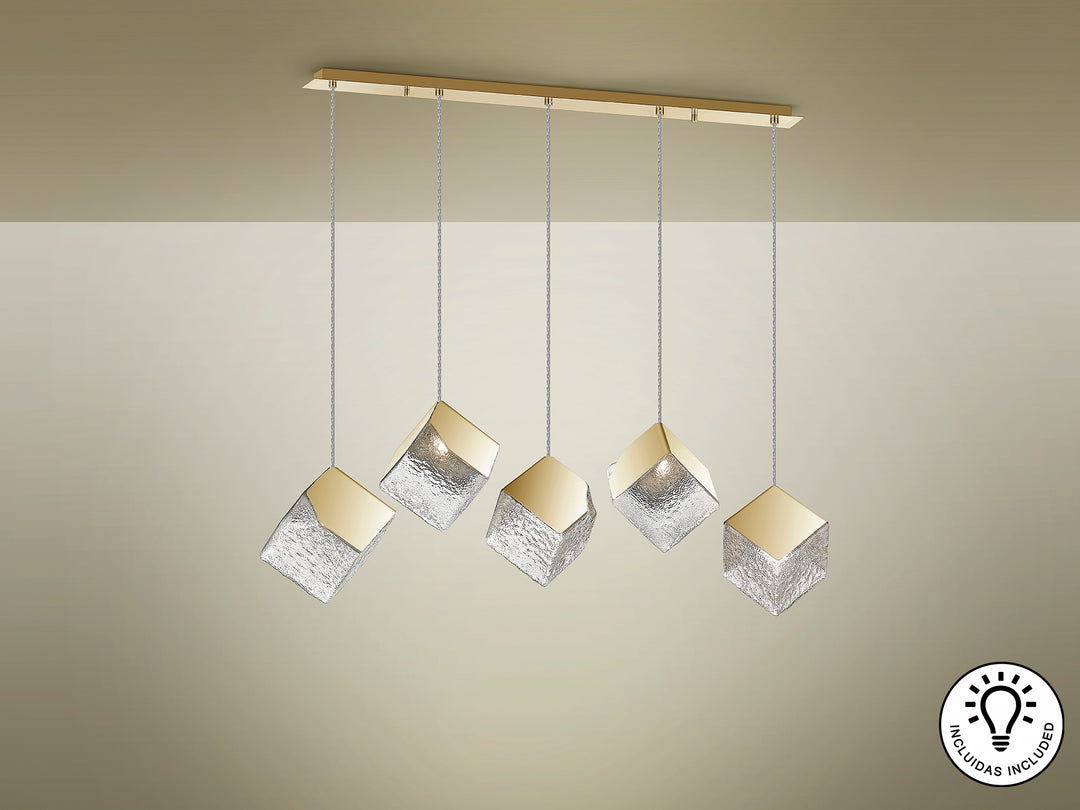 Lustra Schuller Priscila 5 lumini bar 116 cm auriu sticla texturata