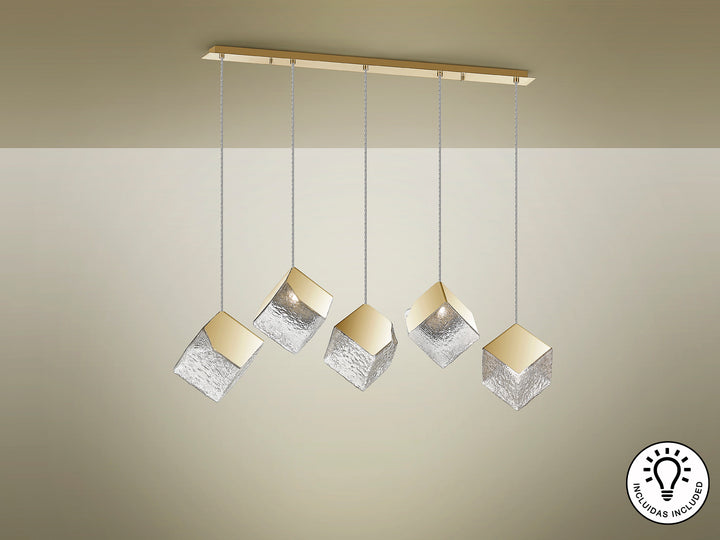 Lustra Schuller Priscila 5 lumini bar 116 cm auriu sticla texturata