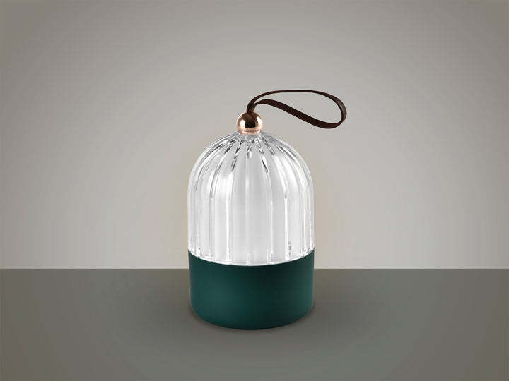Veioză portabilă Schuller Chiqui cu corp aluminiu verde mat și abajur acrilic — H15 cm