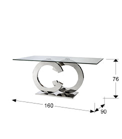 Masă dining Schuller Casandra 160 cm cu structură oțel inoxidabil și blat sticlă de siguranță