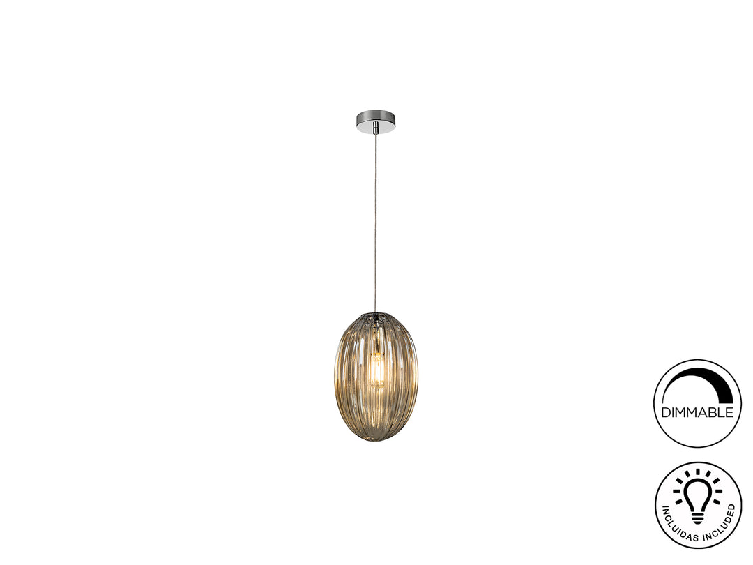 Pendul Schuller Ovila 1 lumina cromat sticla coniac