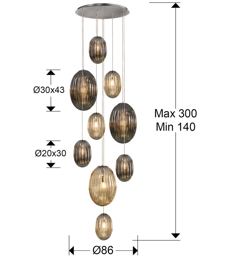 Lustra Schuller Ovila 9 lumini cascadă cromat 230 cm dimmable telecomandă