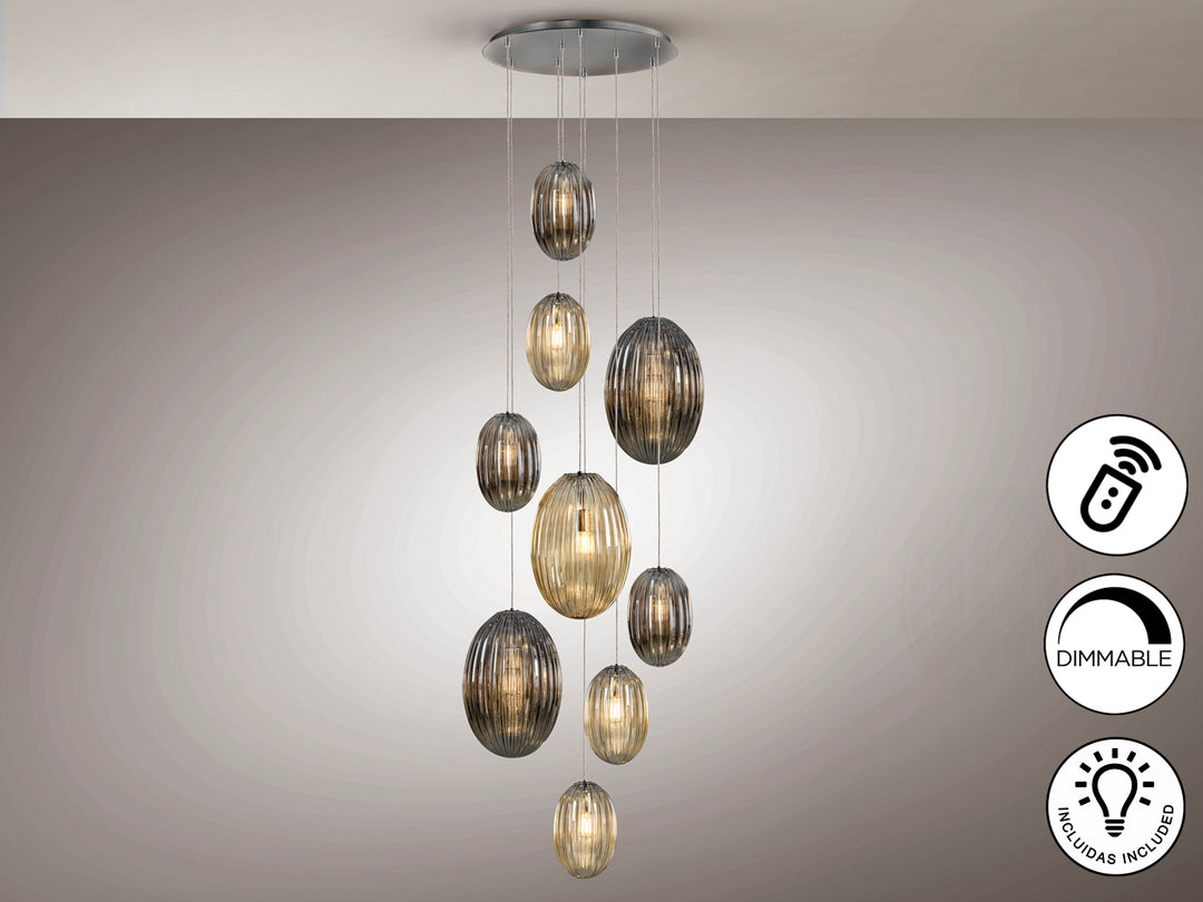 Lustra Schuller Ovila 9 lumini cascadă cromat 230 cm dimmable telecomandă