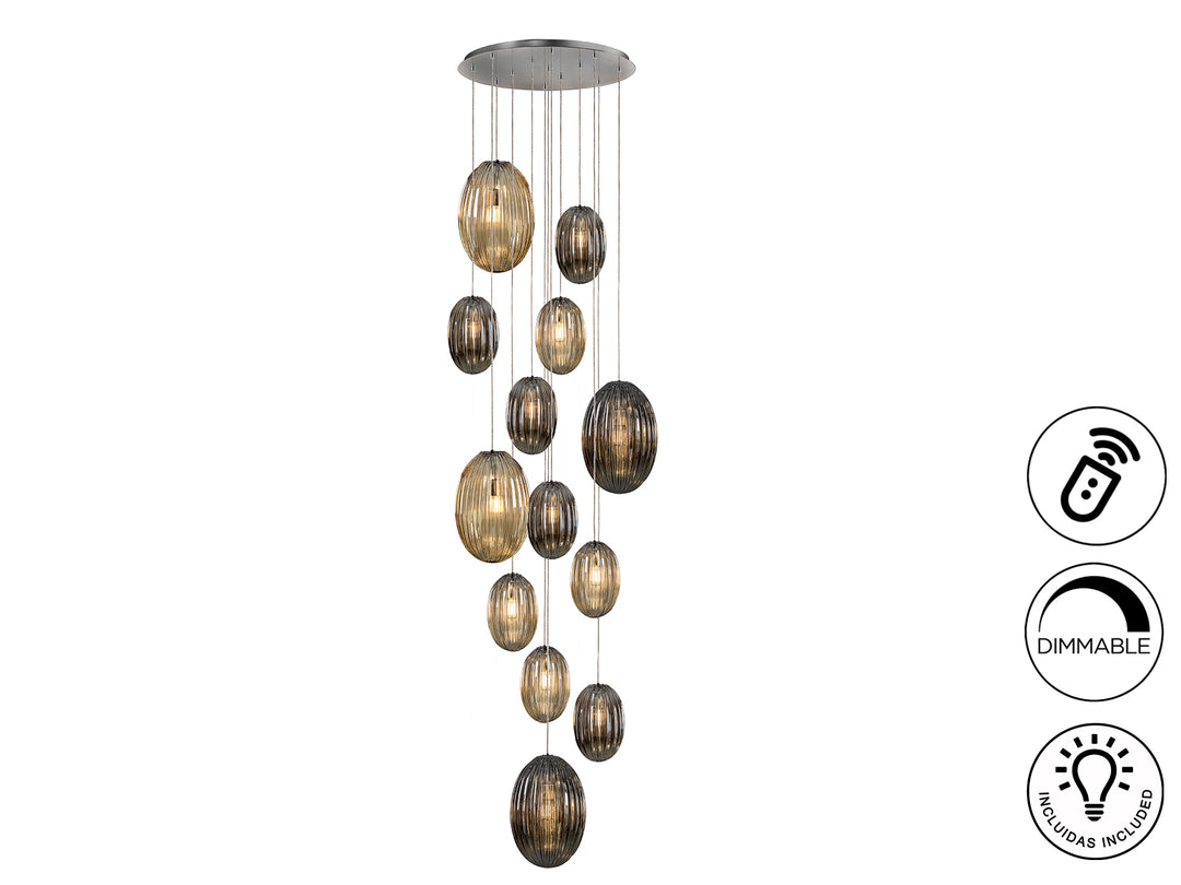 Lustra Schuller Ovila Mare 13 lumini cascadă cromat 300 cm dimmable telecomandă