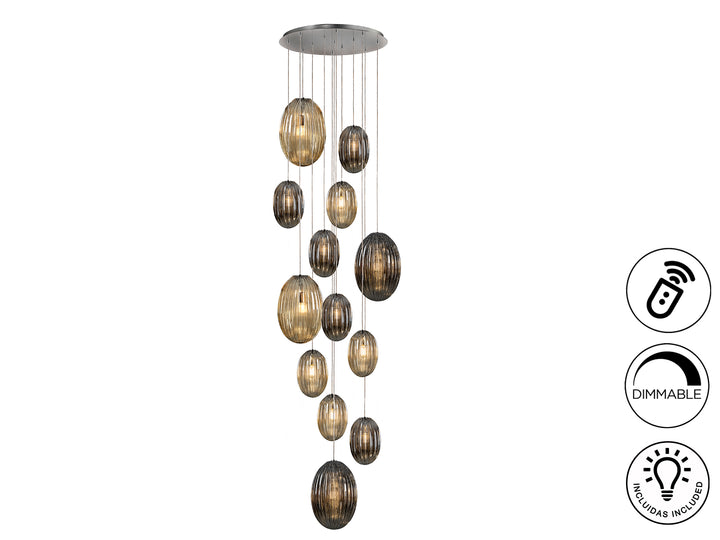 Lustra Schuller Ovila Mare 13 lumini cascadă cromat 300 cm dimmable telecomandă