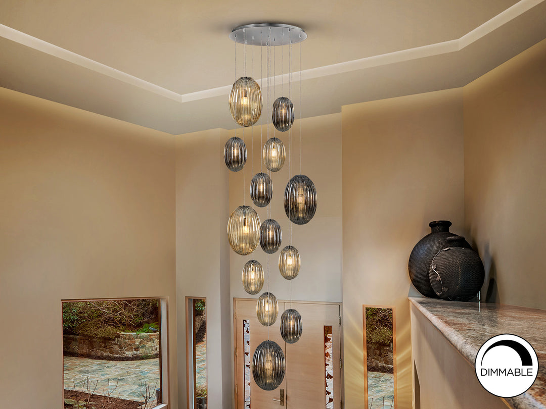 Lustra Schuller Ovila Mare 13 lumini cascadă cromat fall 5m dimmable telecomandă