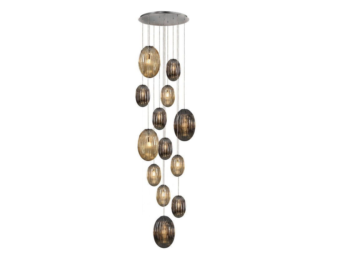 Lustra Schuller Ovila Mare 13 lumini cascadă cromat 300 cm cognac-fumuriu