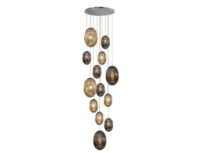 Lustra Schuller Ovila Mare 13 lumini cascadă cromat 300 cm cognac-fumuriu