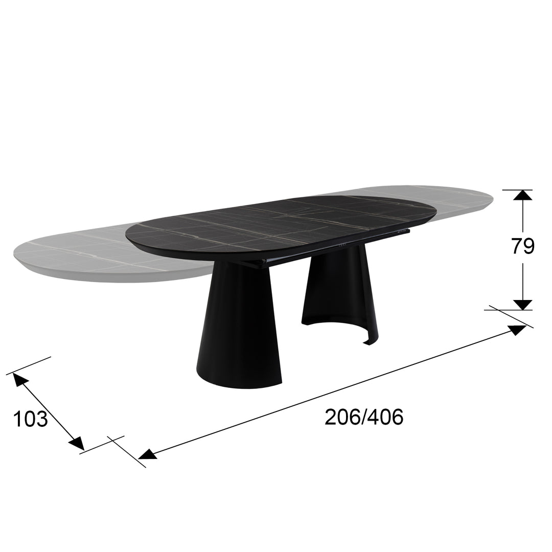 Masa dining Schuller Capri extensibila 205-405 cu marmura neagra