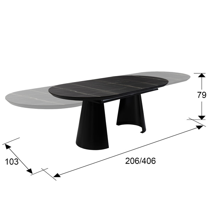 Masa dining Schuller Capri extensibila 205-405 cu marmura neagra