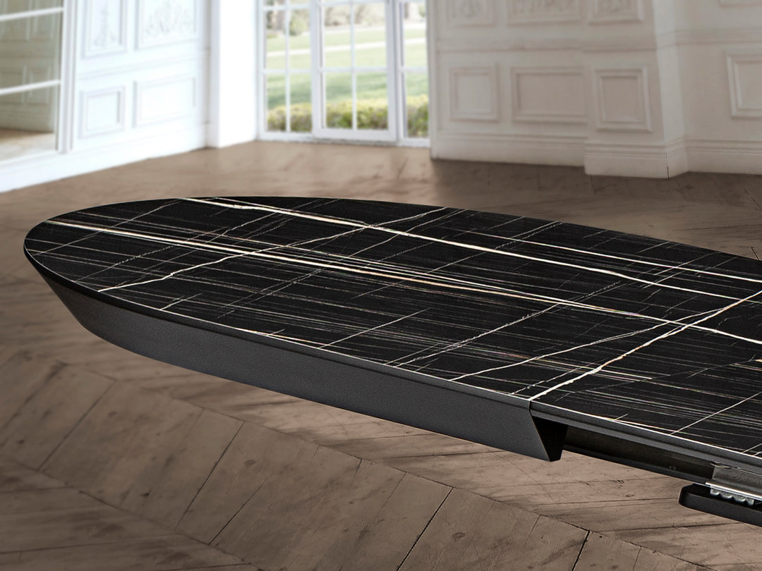 Masa dining Schuller Capri extensibila 205-405 cu marmura neagra