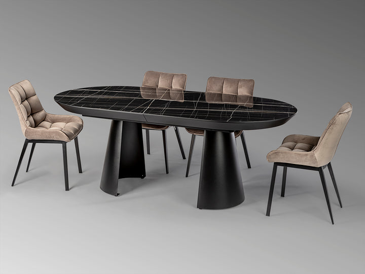 Masa dining Schuller Capri extensibila 205-405 cu marmura neagra