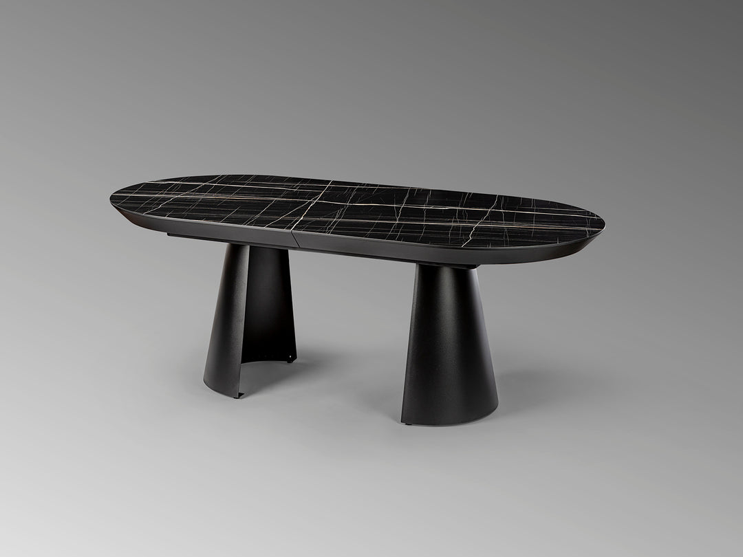 Masa dining Schuller Capri extensibila 205-405 cu marmura neagra