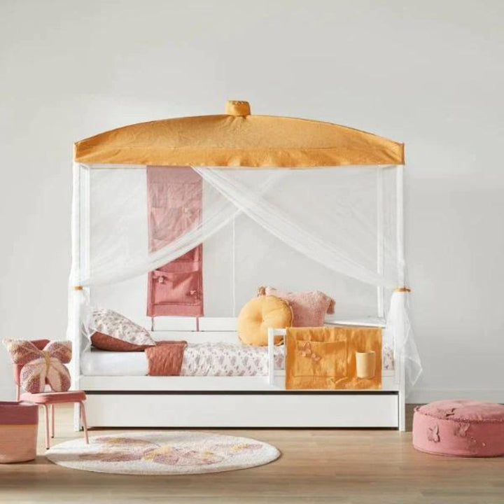 The Decorators: Baldachin pentru pat copii, Honey Glow, bumbac si poliester, galben-alb 225x207x104 cm
