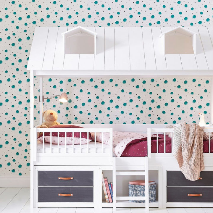 The Decorators: Pat inaltat tip casuta, Beach House, lemn de pin, alb 90x200 cm