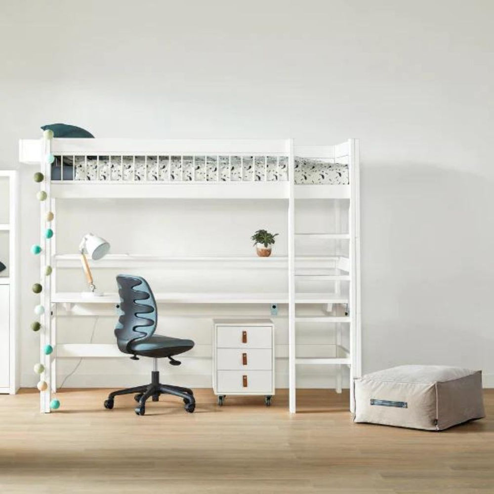 The Decorators: Pat inalt cu scara dreapta, lemn de pin, 90x200 cm,  h177 cm