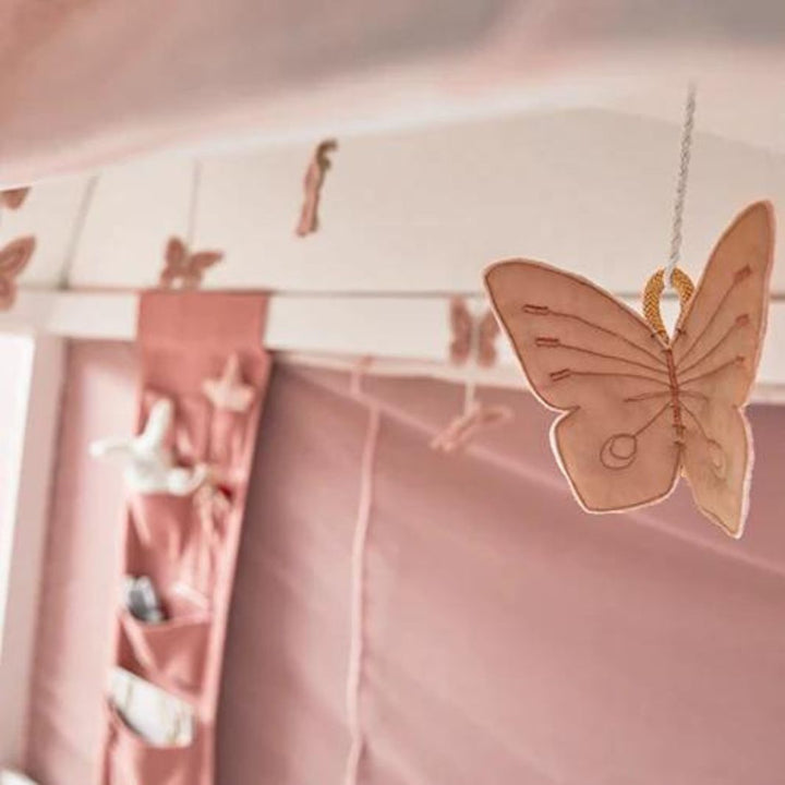 Baldachin pentru pat copii, Butterflies, bumbac si poliester,alb-roz, 225x207x104 cm