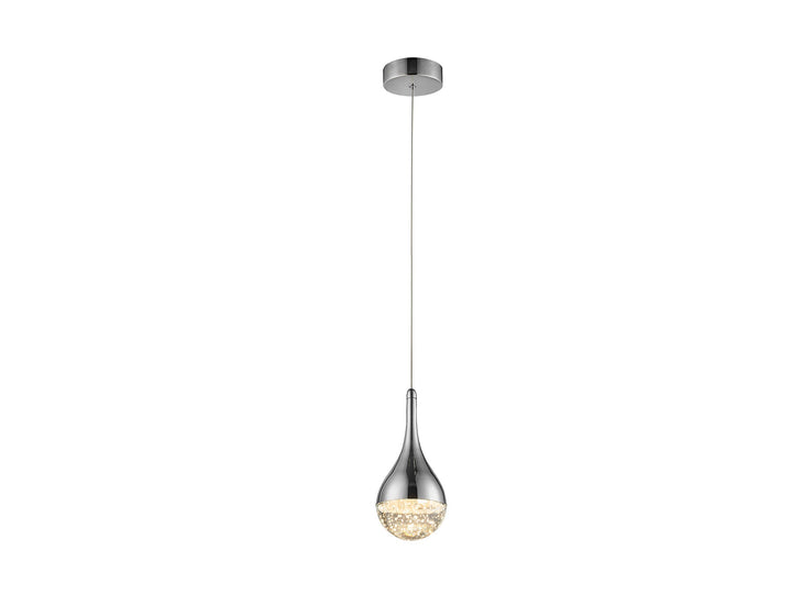 Lustră suspendată Schuller Elie cu abajur în formă de picătură din sticlă solidă cu bule decorative — carcasă cromată.