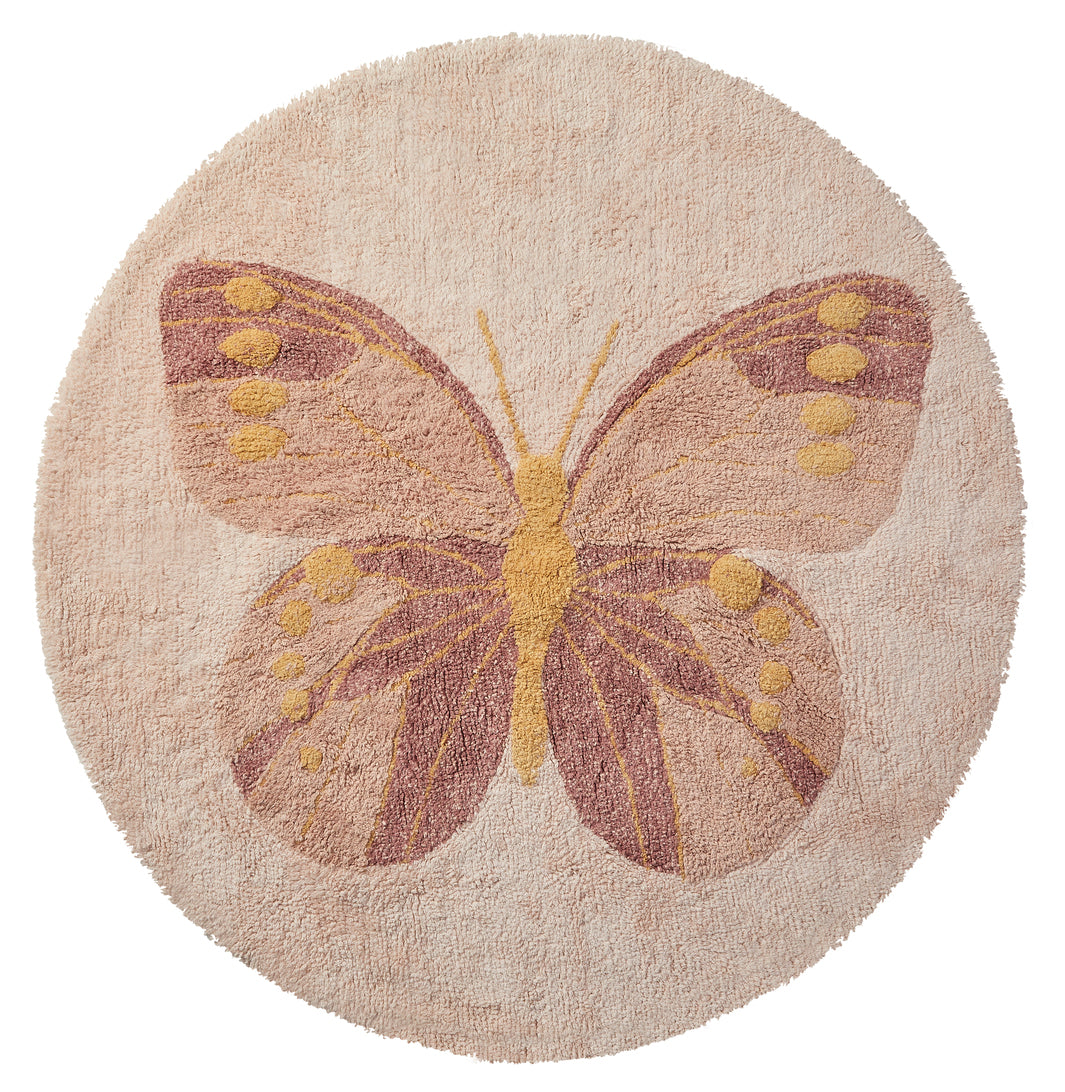 Covor rotund pentru copii, Butterflies, bumbac, roz, Ø130 cm