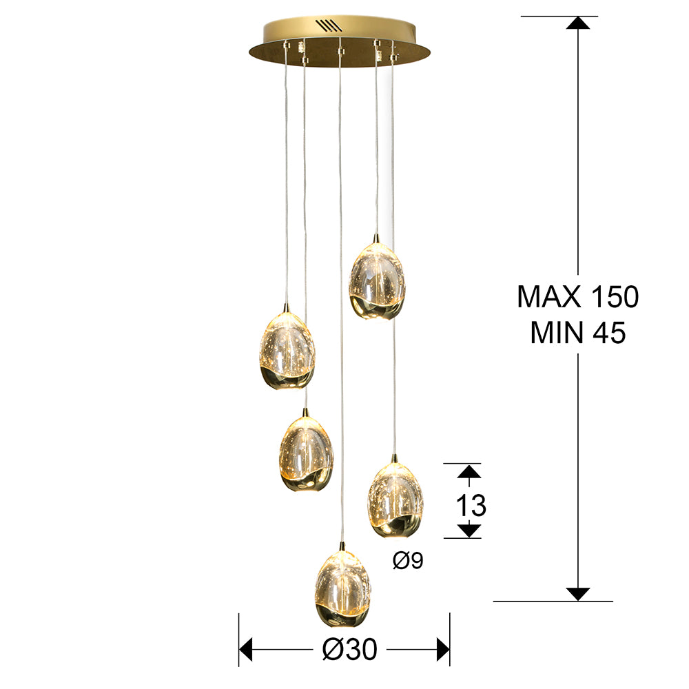Lustra Schuller Rocio 5 lumini auriu sticla șampanie Ø30 dimmable telecomandă