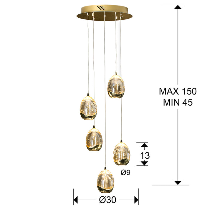 Lustra Schuller Rocio 5 lumini auriu sticla șampanie Ø30 dimmable telecomandă